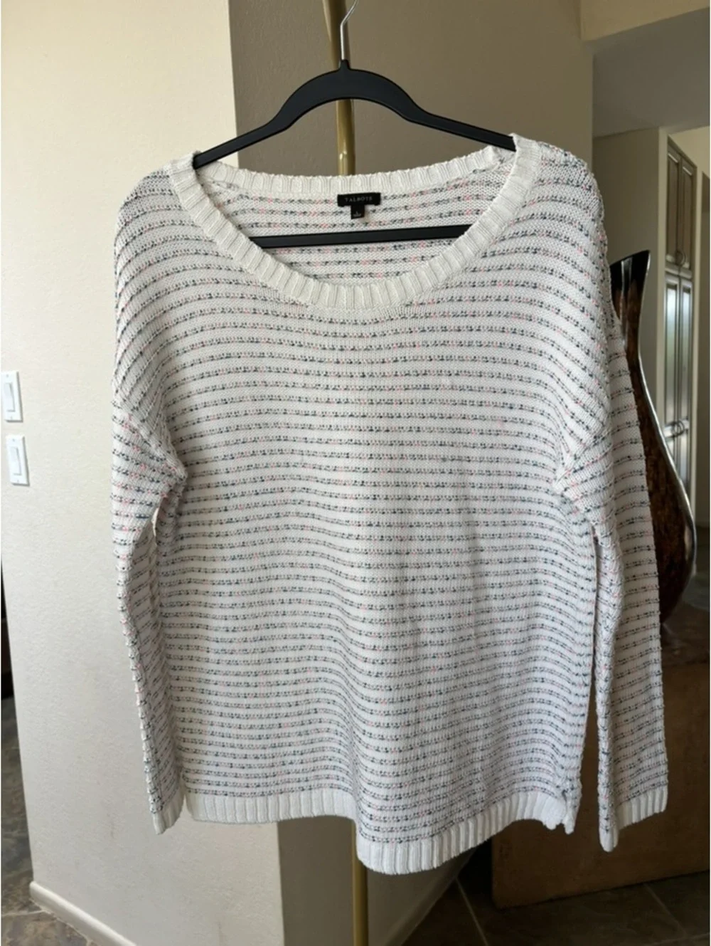 Talbots Ivory Multi Confetti Stripe Cotton Pullover Sweater L